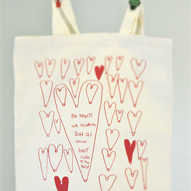 Red Hearts calico bag